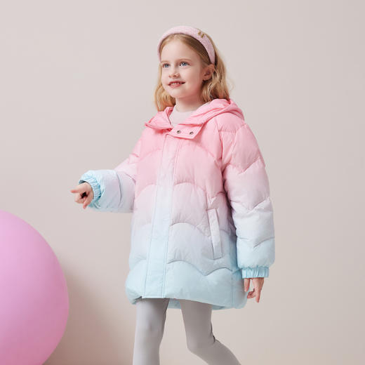 mettekids儿童羽绒服2024秋冬新款女童彩色渐变90白鹅绒连帽外套 商品图1