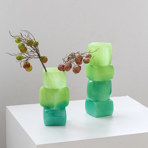 中古风渐变彩色几何方块花瓶餐桌软装酒店电视柜台面装饰玻璃摆件 商品图1