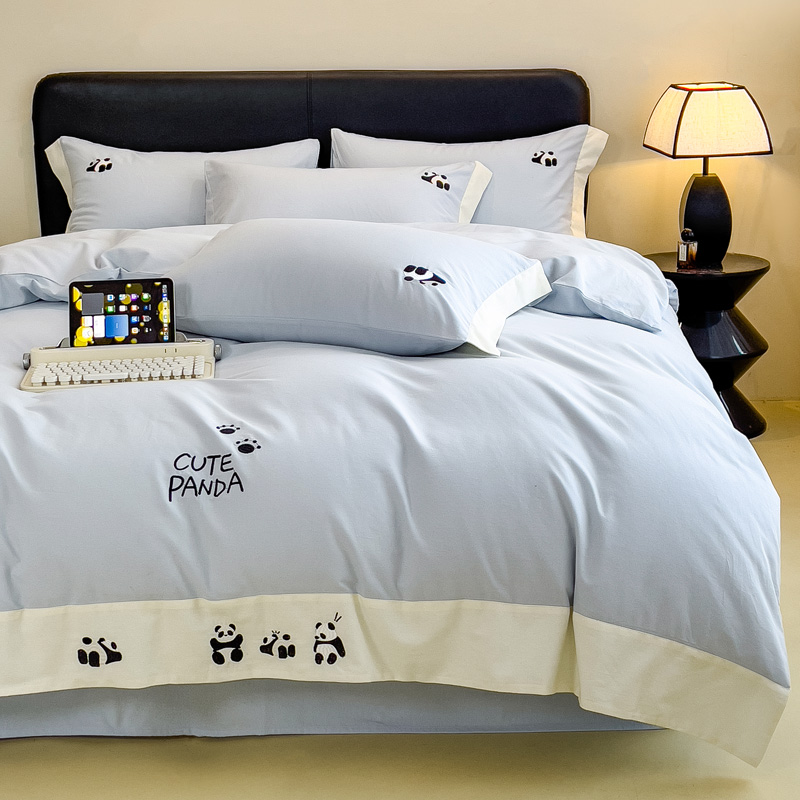 全棉磨毛刺绣四件套-熊猫宝贝
