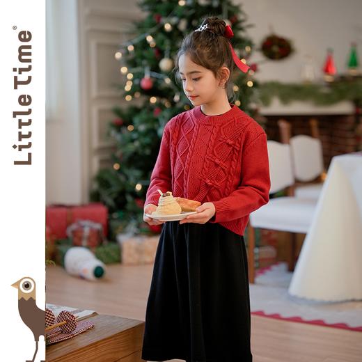 littletime女童国风盘扣毛衣2024新款秋冬装红年服儿童毛衣套装 商品图1