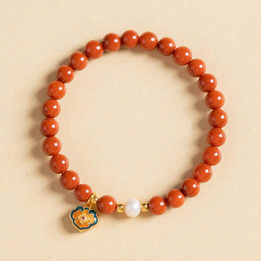 如意平安天然南红手串6mm  新中式赤玉手链带淡水珍珠如意锁带证书 商品图3