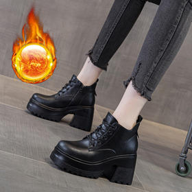 真皮增高10cm厚底高跟休闲短靴马丁靴AM558