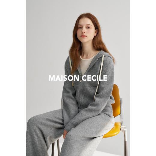 MAISON CECILE灰色/白色高克重羊毛针织运动连帽拉链开衫 商品图2