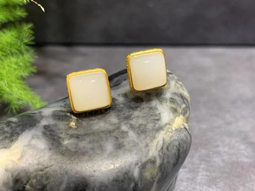 【御珠宫坊】金镶羊脂白玉耳钉 商品图2