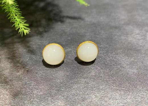 【御珠宫坊】金镶羊脂白玉耳钉 商品图4