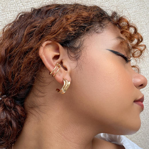 LHWINDSOR 原创设计竹节叶脉耳环经典竹节系列耳环金银双色个性 商品图6