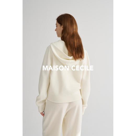 MAISON CECILE灰色/白色高克重羊毛针织运动连帽拉链开衫 商品图4