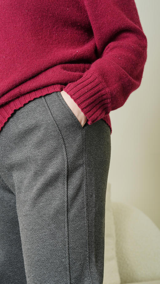 10天发货定制！福利款【加绒加厚 遛弯裤】不起球/不褪色，含羊毛/桑蚕丝成分，❤️建议机洗！人字纹加绒阔腿裤，大码女秋冬新款毛呢开叉裤子直筒羊毛窄版阔腿裤 商品图1