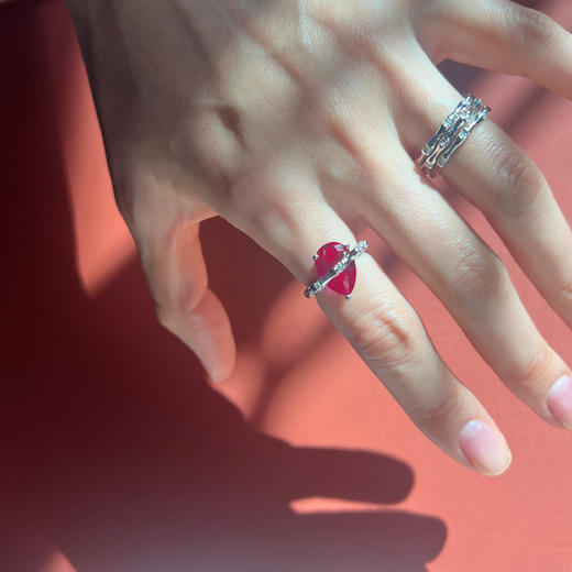LHWINDSOR 原创设计水滴竹节戒指蓝色红色水滴形戒指时尚 商品图6