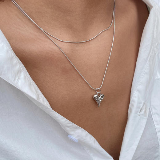 LHWINDSOR 原创设计双层蛇骨融心项链浪漫主义爱心金银色 商品图5