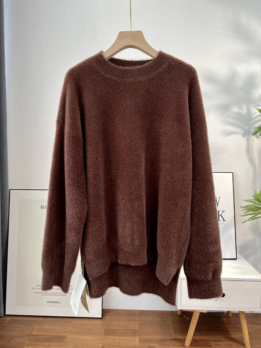 进口水貂绒超高品质董洁同款圆领开叉毛衣 商品图12