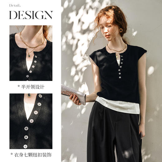 OLrain欧芮儿黑色针织衫女春季2025年新款时尚通勤假两件毛织背心 商品图2