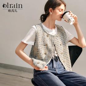 OLrain欧芮儿小香风短款马甲女春季2025年新款双排扣小众无袖背心