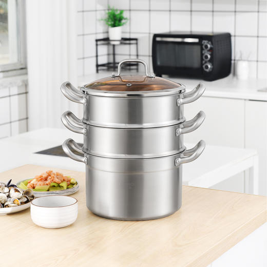 康巴赫新欧式304不锈钢三层蒸锅28cmKGX-Z280【分仓直发，72小时发货，周末节假日不发货】 商品图1