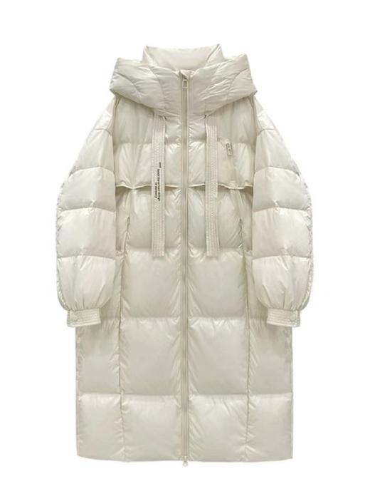 丁摩 大被子过膝羽绒服女连帽加厚飘带长款外套ZCZO 商品图5