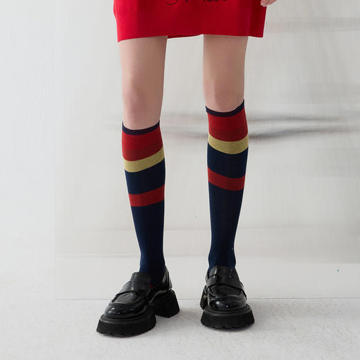 谜底复古女袜2025春季新品女袜条纹撞色特色高筒袜袜子251MQ0409 商品图1