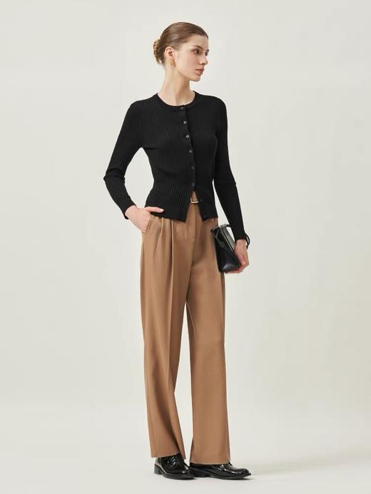 【顺丰包邮】13031【三石*澜同款】精纺60支100%羊毛坑条圆领开衫193 商品图0