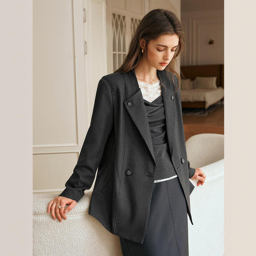 OLrain欧芮儿灰色短外套女冬季2024年新款简约设计感气质通勤西装 商品图1