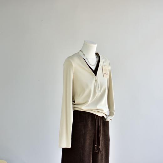 丁摩 【撞色天鹅衫】新款美雅碧棉v领假两件撞色针织开衫打底衫上4ZF-120902 商品图8