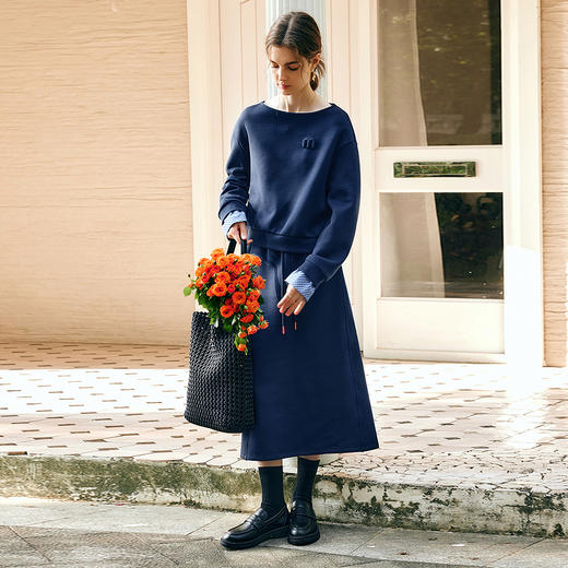 OLrain欧芮儿蓝色时尚套装女春季2025年新款休闲卫衣半裙两件套 商品图1