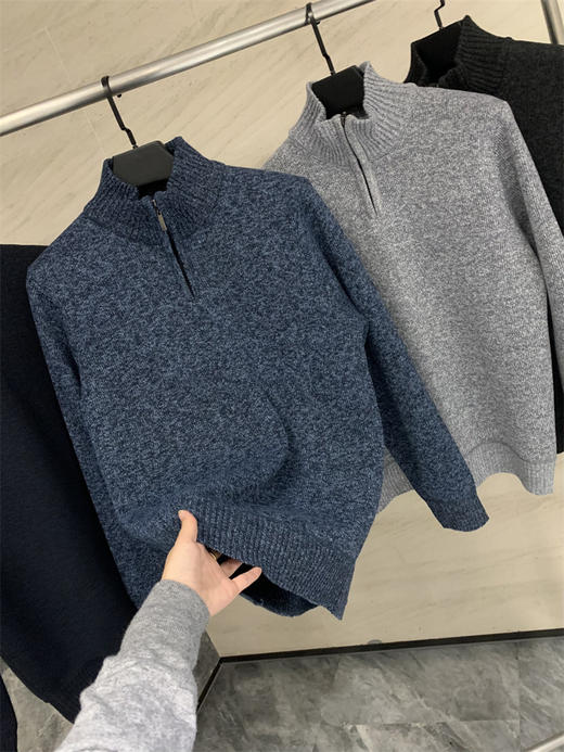 出口欧美！保暖有型！2024秋冬加绒加厚半拉链半高领针织毛衣男！ 商品图6