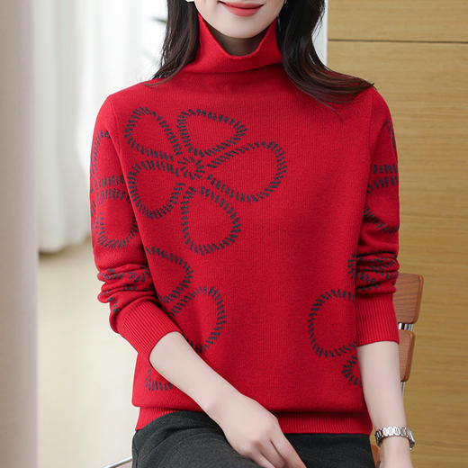 CC-SYX-9033针织衫女堆堆领打底衫2024年秋冬新款上衣时髦洋气大码毛衣 商品图0