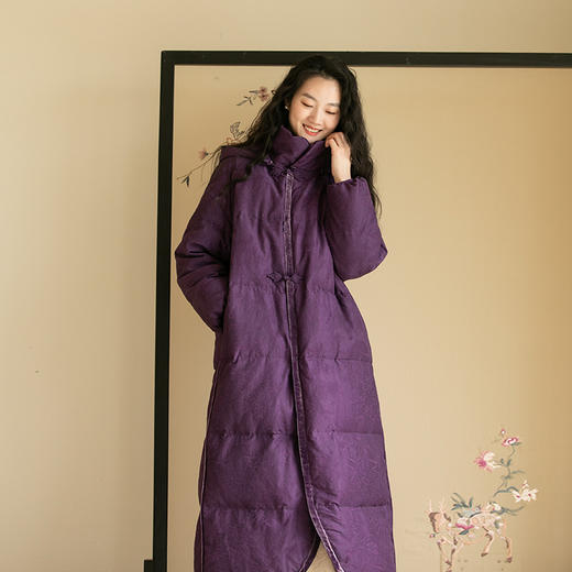 牧衣游原创炒色丝棉提花长羽绒服新款加厚抗寒蓬松保暖外套 梅花 商品图0