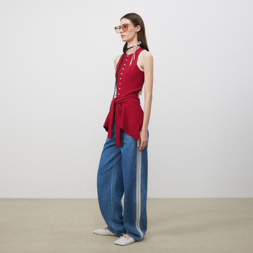 lost in echo2025春夏新款红色手工钩花长款内搭打底针织背心女 商品图3