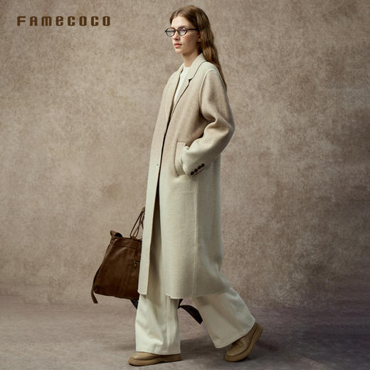Famecoco范可儿双色融合渐变高级双面呢长款直身大衣FAC8AQ023 商品图2