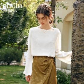 OLrain欧芮儿法式方领雪纺衫女春季2025年新款气质暗纹提花衬衣