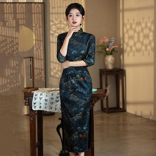 烫金丝绒国风中式长款改良，复古长袖妈妈旗袍ZQYS-SC19861 商品图2