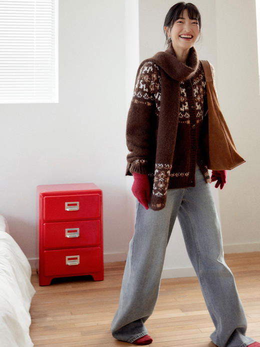 【现货】Even Vintage|重磅复古费尔岛 慵懒随性宽松落肩廓形感毛衣开衫 商品图2