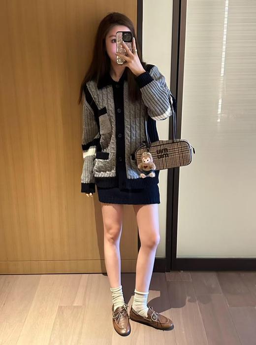 缪缪秋冬新款翻领麻花针织开衫（UY*GH215） 商品图3