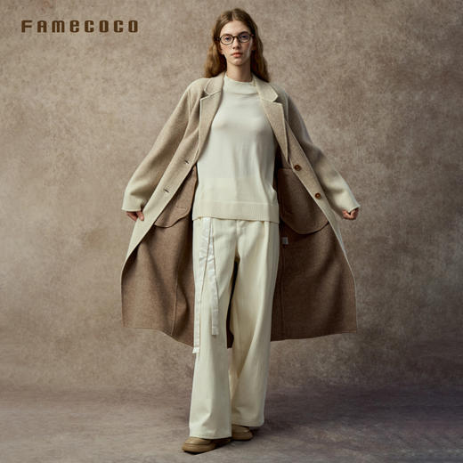 Famecoco范可儿双色融合渐变高级双面呢长款直身大衣FAC8AQ023 商品图4