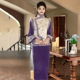 紫色加厚国风中式改良旗袍，复古长袖马甲两件套拜年服ZQYS-SC20463