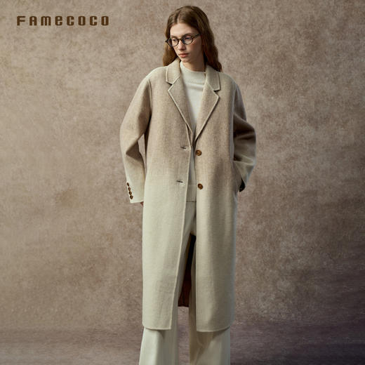 Famecoco范可儿双色融合渐变高级双面呢长款直身大衣FAC8AQ023 商品图1