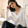 OLrain欧芮儿白色V领T恤女冬季2024年新款法式设计感蕾丝长袖上衣 商品缩略图2