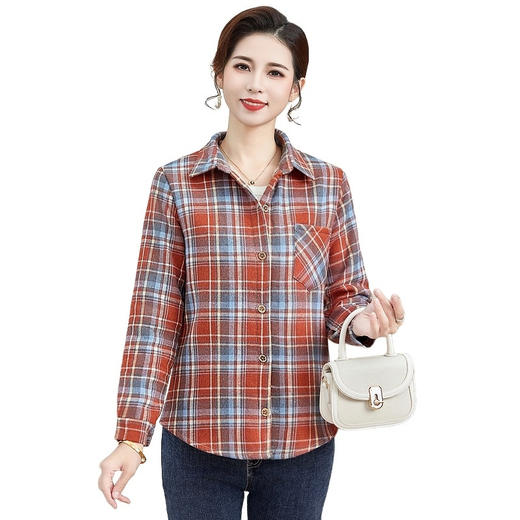 MC 2024-63时尚洋气妈妈加绒格子衬衫宽松保暖衬衣外套 商品图4