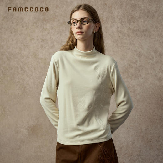 Famecoco范可儿双面磨毛显瘦保暖半高领打底衫FAC8BB001 商品图1