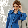 OLrain欧芮儿蓝色长袖衬衫女春季2025年新款通勤收腰设计感衬衣 商品缩略图3