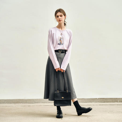 OLrain欧芮儿紫色长袖T恤女冬季2024年新款通勤百搭卡通印花上衣 商品图2