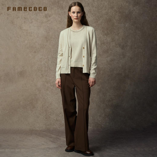 Famecoco范可儿休闲针织开衫外套设计感气质V领羊毛开衫FAC8DE008 商品图4
