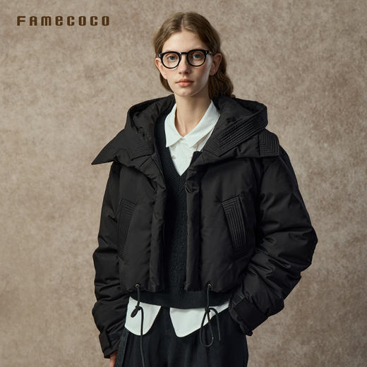 Famecoco范可儿时尚大翻领连帽短款羽绒服简约高级感FAC8AJ003 商品图3