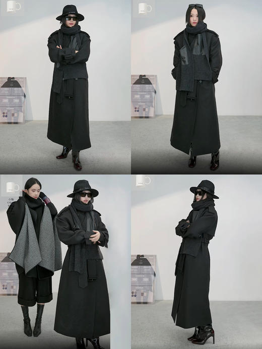 HIDEMI 节日系列进口羊麂皮拼接领极简设计感肩章宽肩大廓形可拆卸粗腰带军装感长款大衣 商品图2