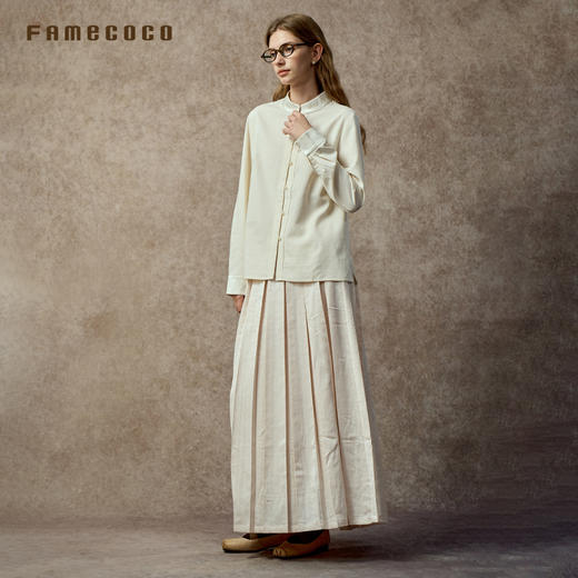 Famecoco范可儿真丝拼接肌理醋酸缎中式立领衬衫FAC8BH002 商品图2