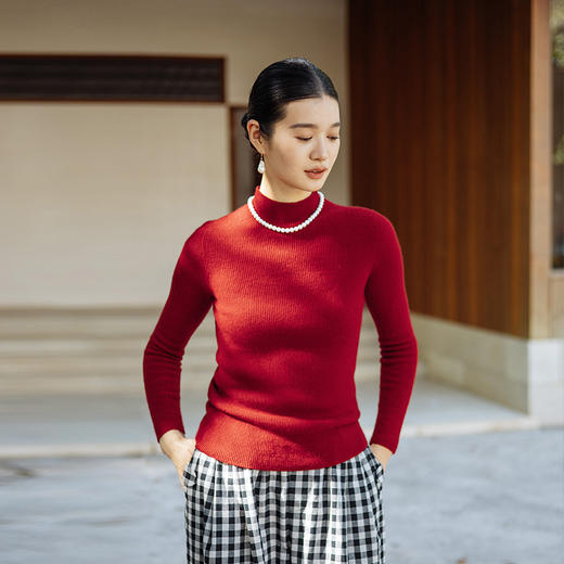 绽放891朵/康赛妮100%山羊绒打底衫柔软绒感半高领套头针织衫毛衣 商品图1