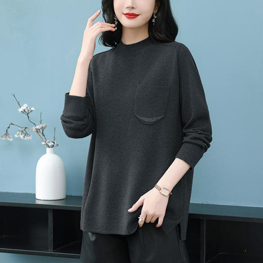 CC-SYX-9233宽松遮肚上衣秋冬内搭中长款女士毛衣洋气百搭大码打底衫 商品图3