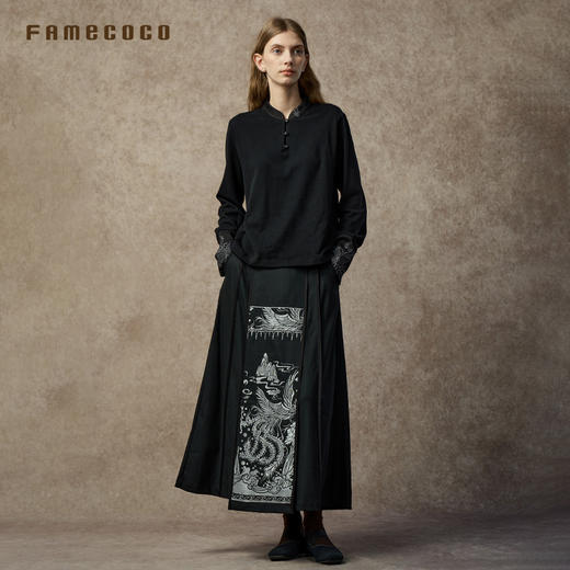 Famecoco范可儿新中式小立领弹力针织丝肤绒打底衫FAC8BB008 商品图4