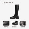 千百度厚底加绒骑士靴女款冬季黑色真皮保暖瘦瘦靴长靴A24632161 商品缩略图3