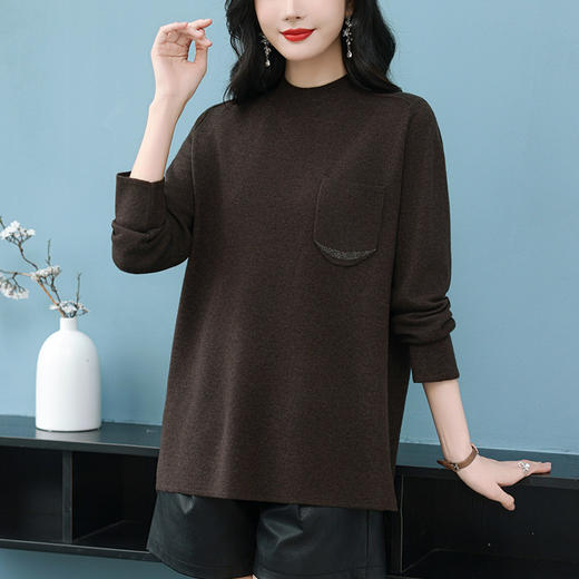 CC-SYX-9233宽松遮肚上衣秋冬内搭中长款女士毛衣洋气百搭大码打底衫 商品图1